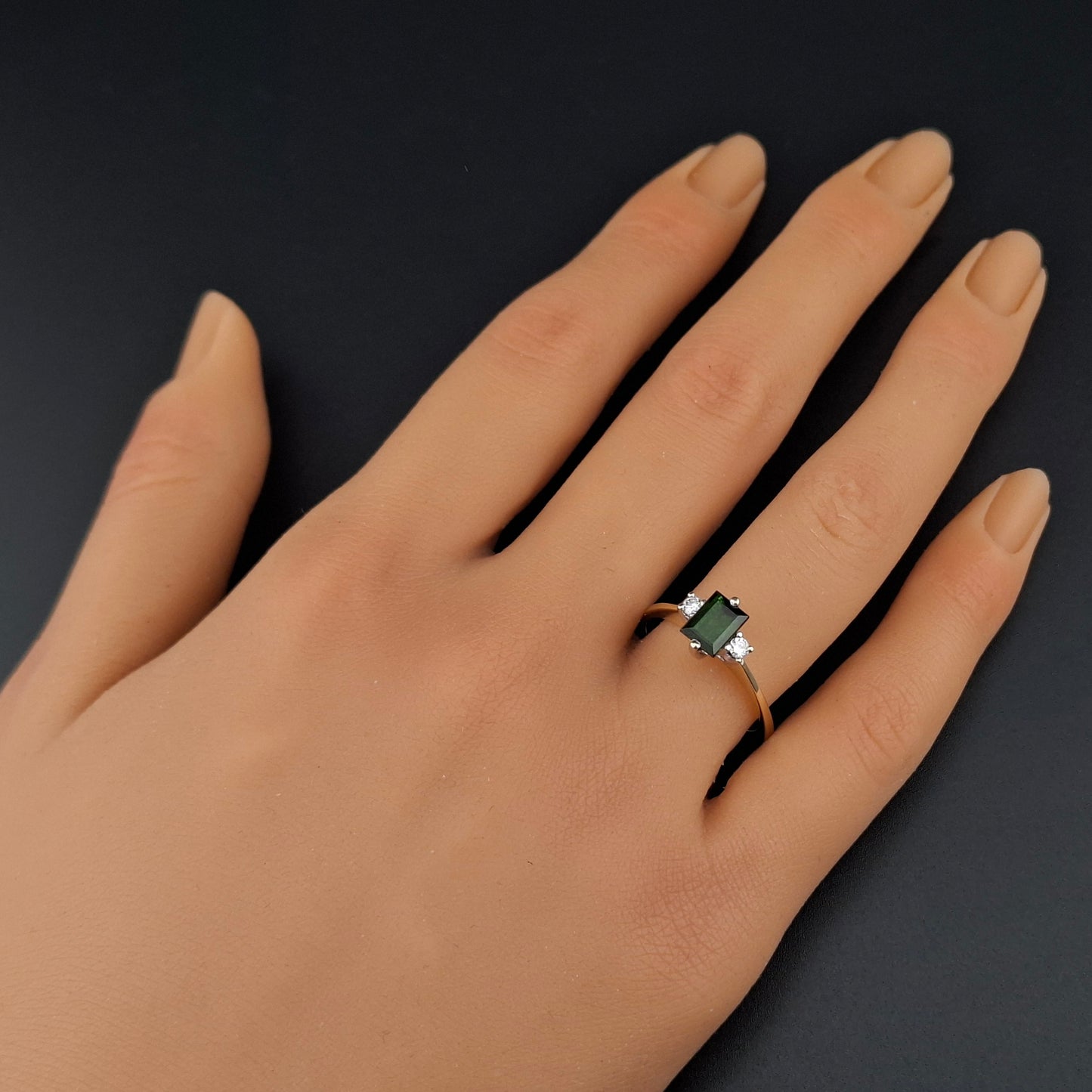 Gelbgold 585er Damenring mit Tourmalin und Brillanten Goldring
