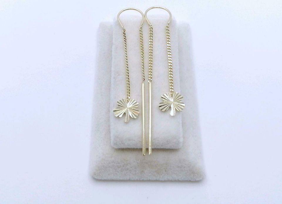 Doppel Loch Piercing, Kleeblatt 585er Gold Ohrringe, Ohr Kette