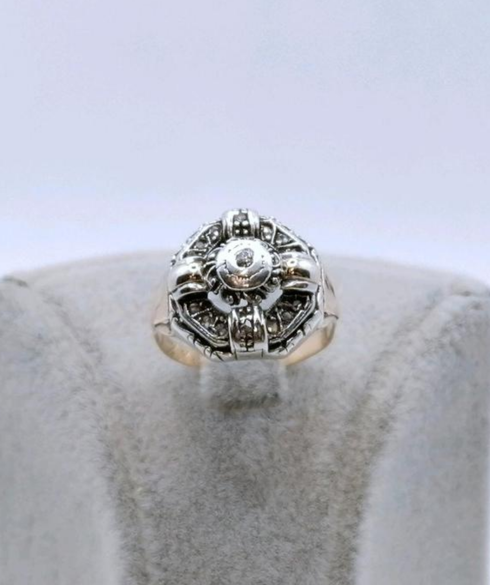 Antik Gold Ring mit Diamantrosen 750er Goldring um 1920