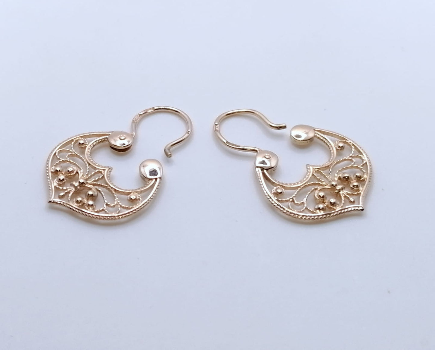 Filigrane UdSSR Sowjet Rotgold Ohrhänger, 583er Gold Ohrringe