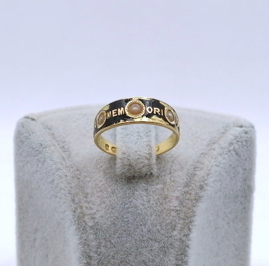 Viktorianischer Gedenkring um 1875 Antiker Goldring 750er mit Barockperlen Gr. 51