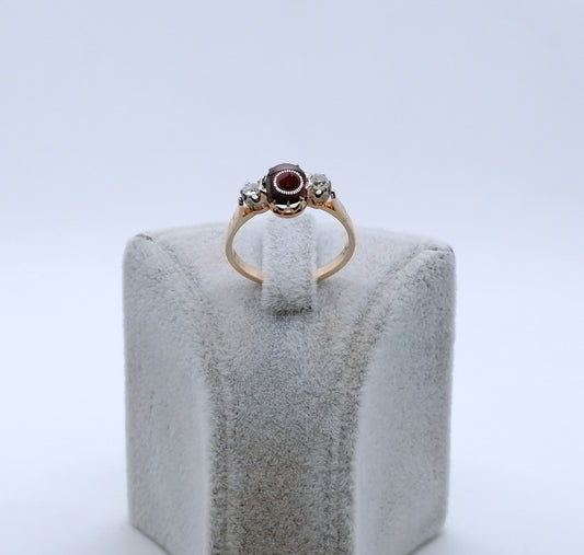 Ring UdSSR Sowjet Rotgold 583er Damenring mit Granatstein und Brillanten Gr. 57