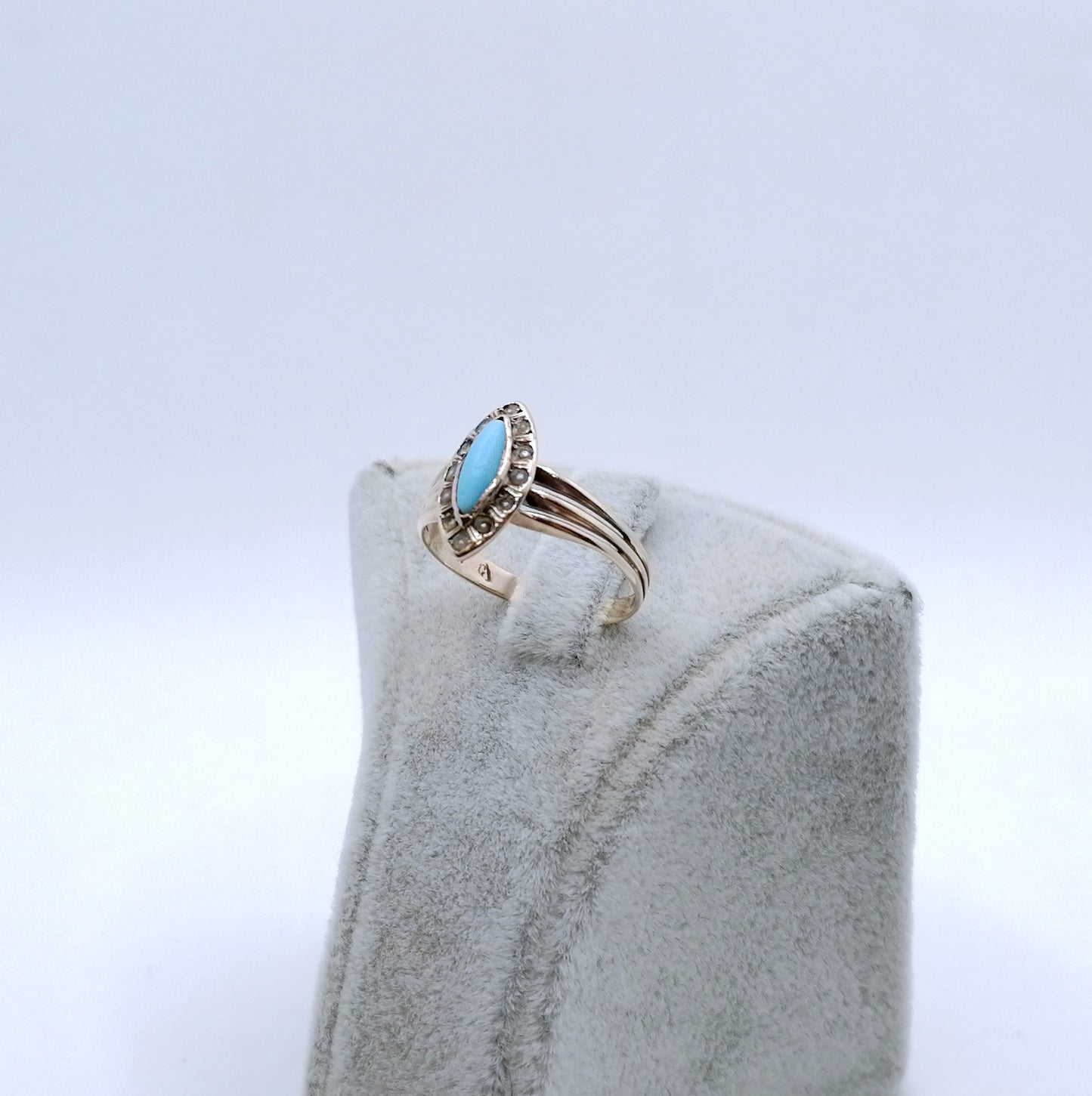 Ring Rotgold 333er mit Türkisstein und Saatperlen Gr. 61