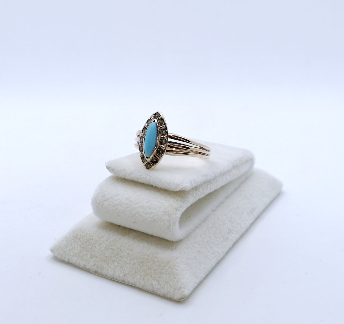 Ring Rotgold 333er mit Türkisstein und Saatperlen Gr. 61
