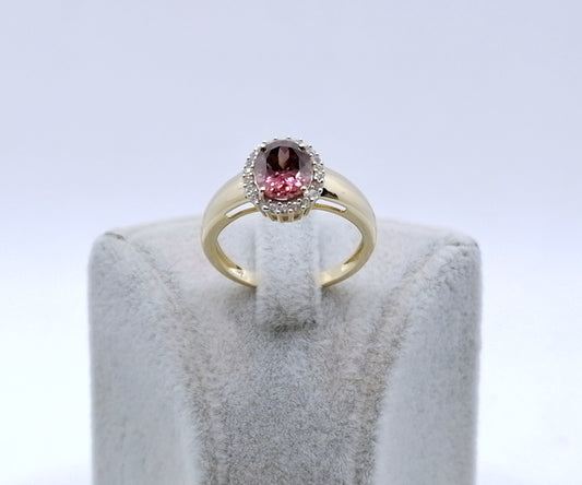 Ring Gold 585er mit Tourmalin Edelstein und Zirkonen Gr. 60