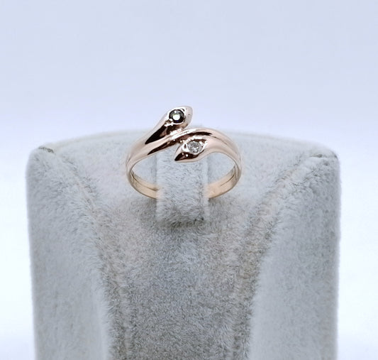 Ring Rotgold 585er Schlangenring mit Brillant und Saphir Gr. 53