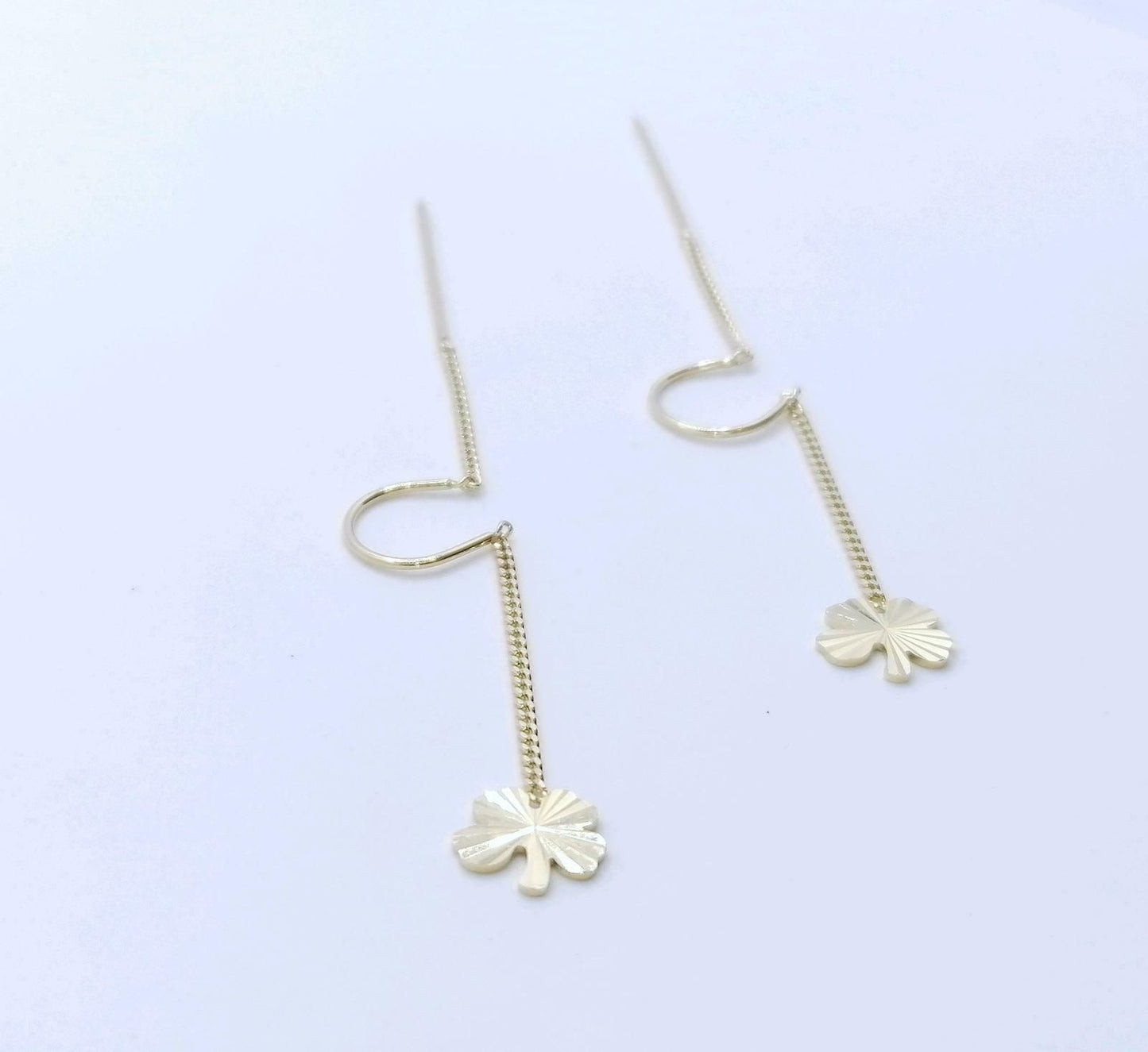 Doppel Loch Piercing, Kleeblatt 585er Gold Ohrringe, Ohr Kette