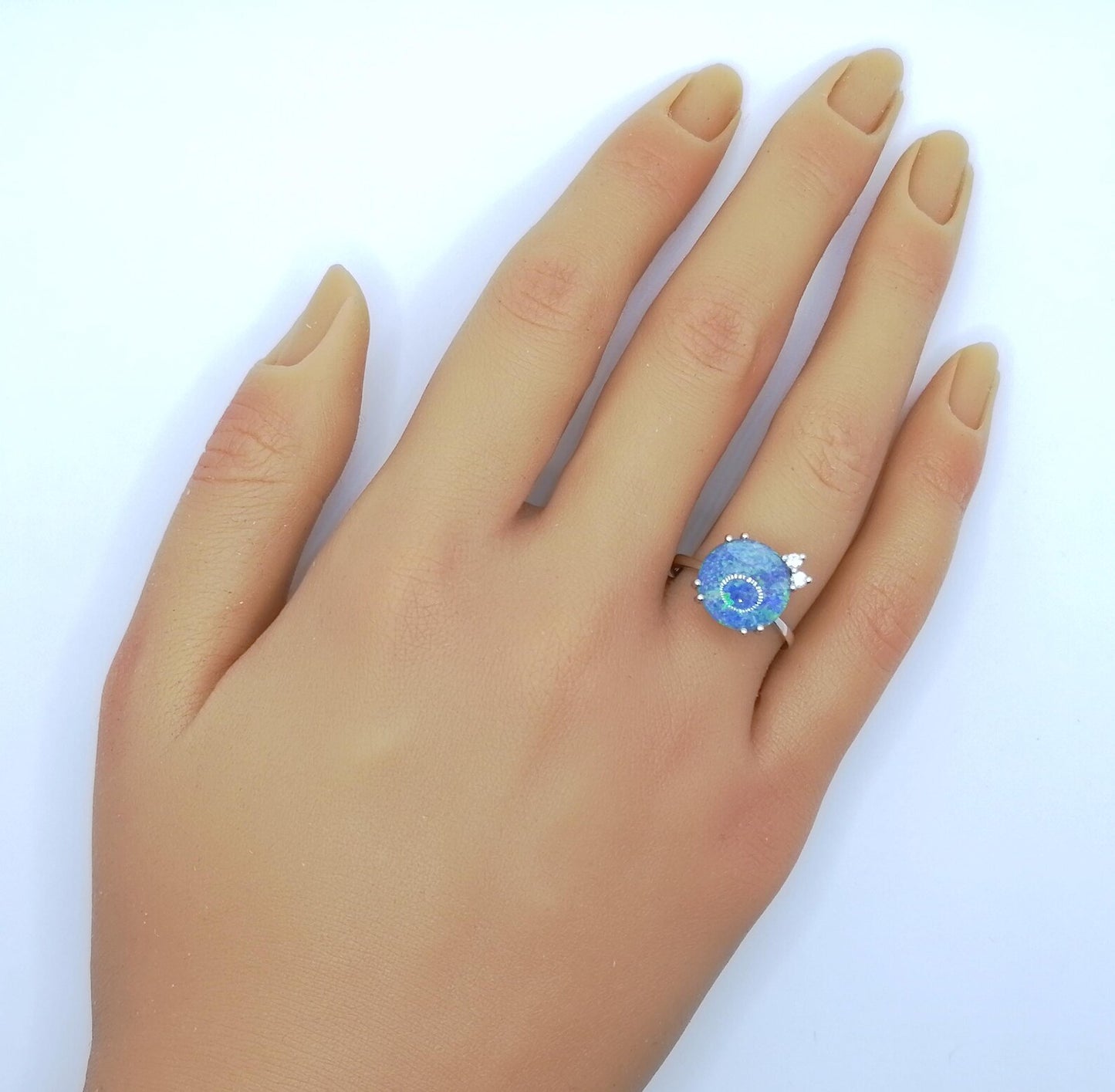 Ring Weißgold 585er mit Opal Triplette und Brillanten Gr. 55