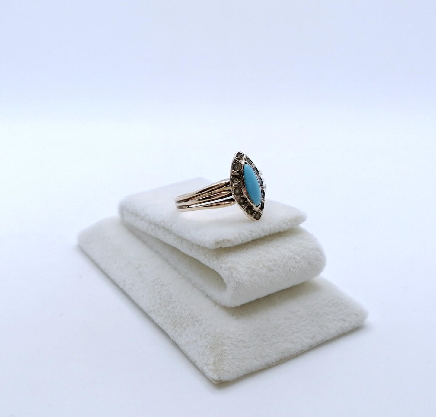 Ring Rotgold 333er mit Türkisstein und Saatperlen Gr. 61