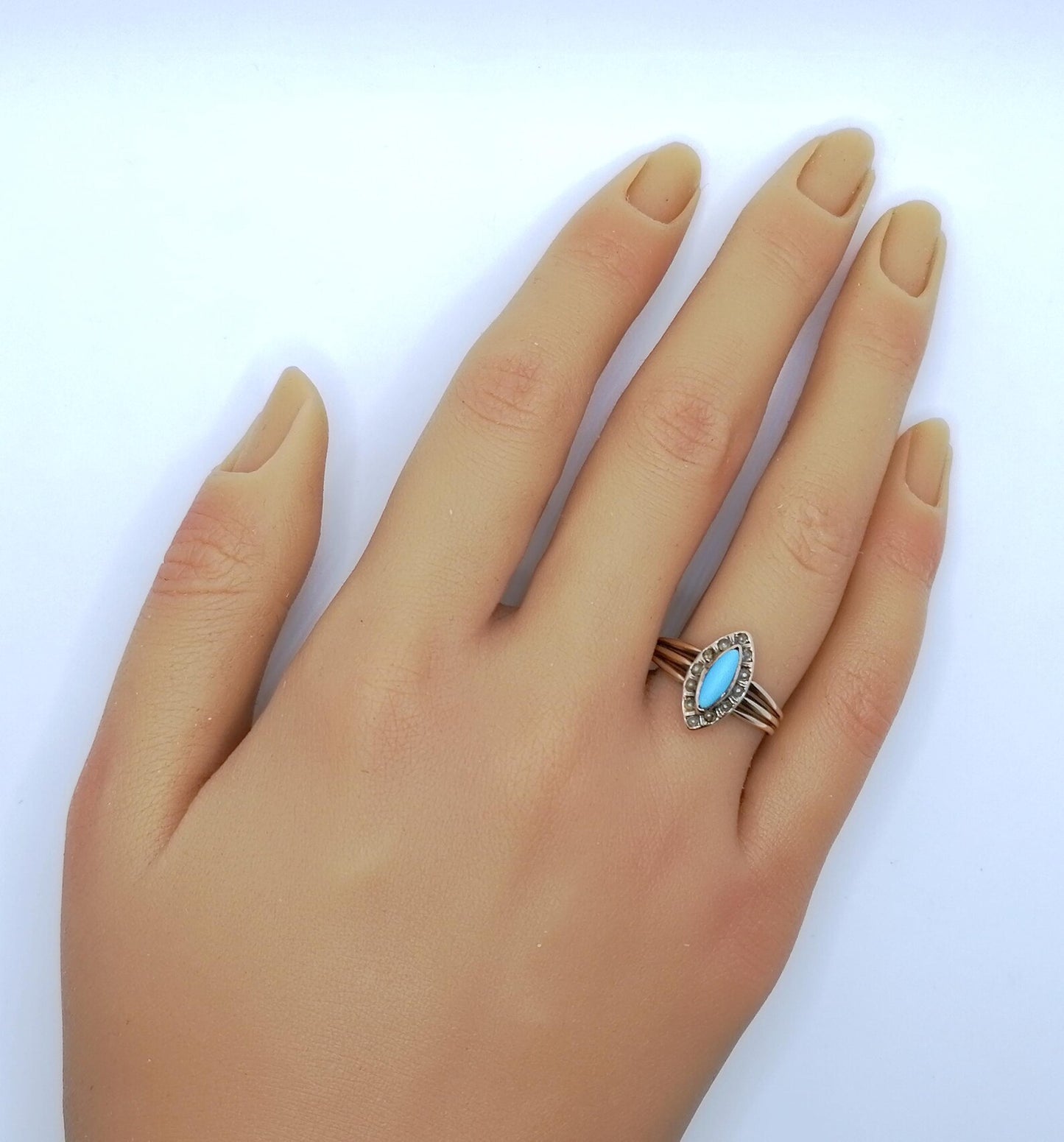 Ring Rotgold 333er mit Türkisstein und Saatperlen Gr. 61