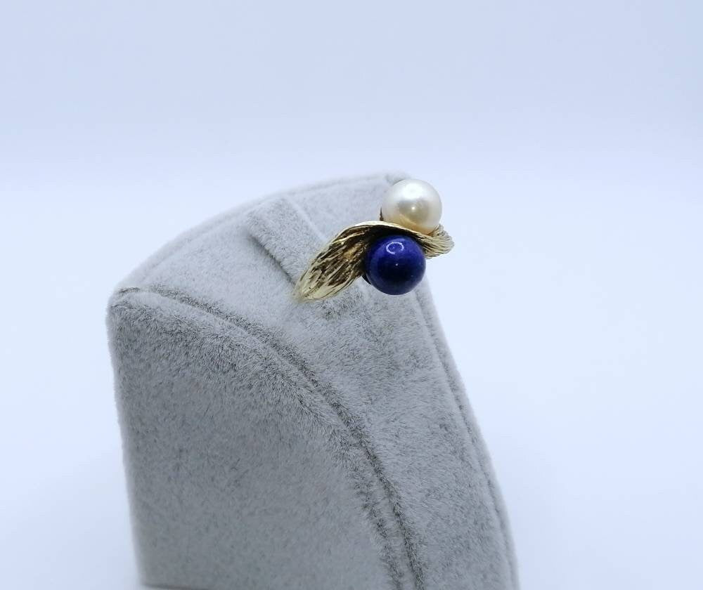 Vintage Ring Gold 585er mit Lapislazuli und Perle