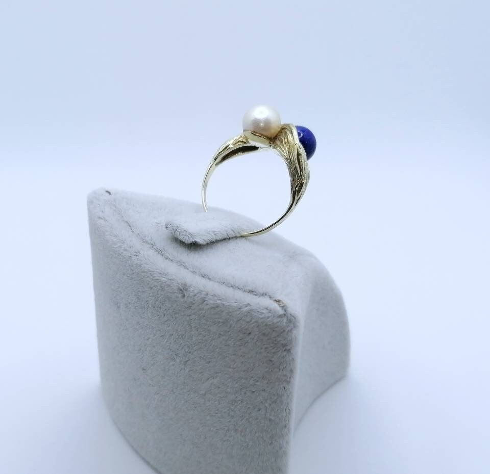 Vintage Ring Gold 585er mit Lapislazuli und Perle