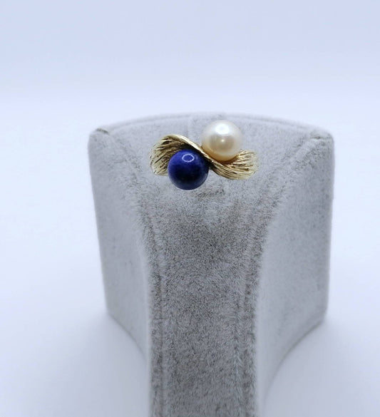 Vintage Ring Gold 585er mit Lapislazuli und Perle