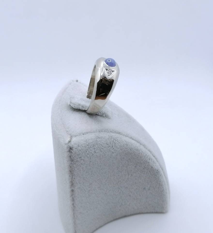 Vintage Weißgold Ring mit Stern Saphir und Brillanten