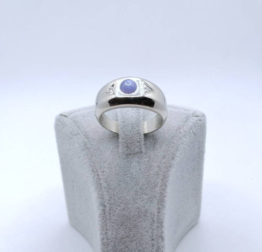 Vintage Weißgold Ring mit Stern Saphir und Brillanten