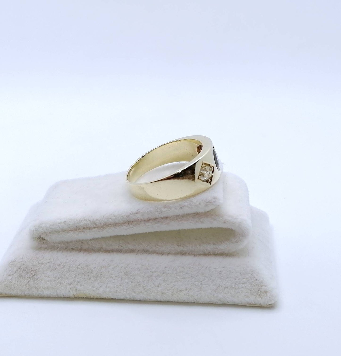 Ring Gold 585er mit Saphir und Brillanten Altschliff Gr. 58