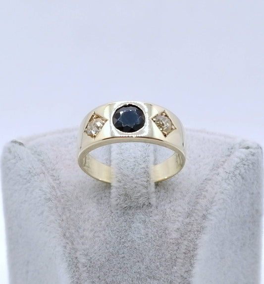 Ring Gold 585er mit Saphir und Brillanten Altschliff Gr. 58