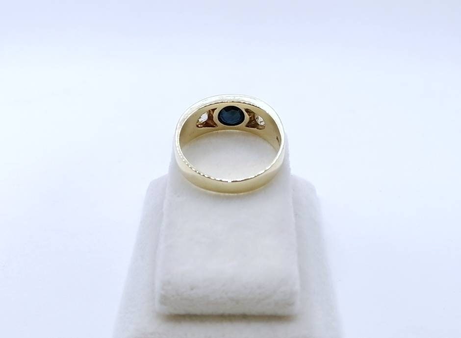 Ring Gold 585er mit Saphir und Brillanten Altschliff Gr. 58