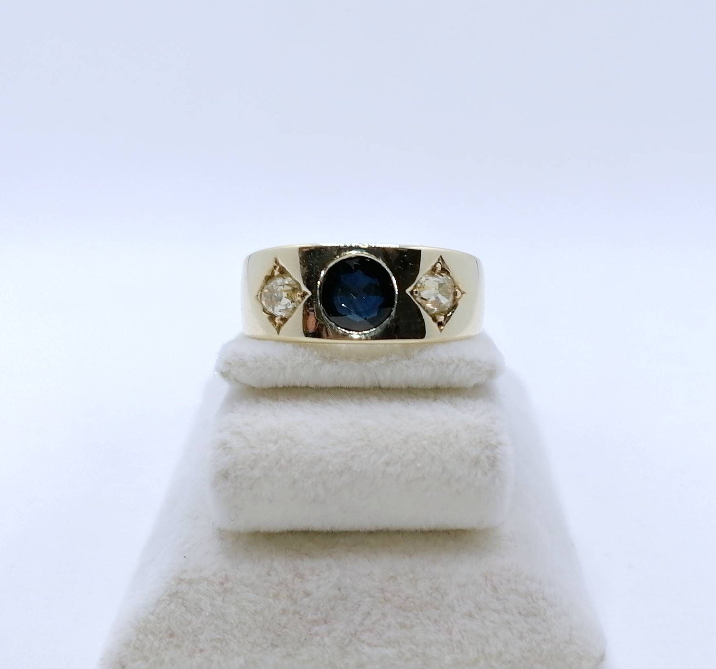 Ring Gold 585er mit Saphir und Brillanten Altschliff Gr. 58