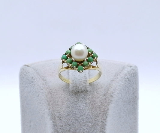 Ring Gold 585er mit Perle und Türkissteinen