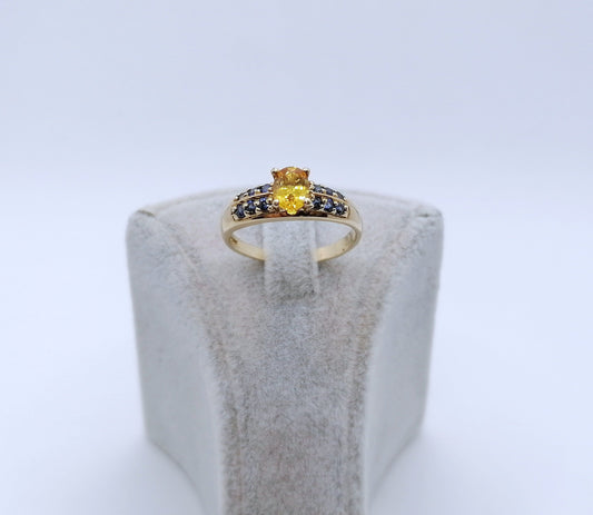 Ring Gold 375er mit gelbem und blauen Saphir Edelsteinen Gr. 60