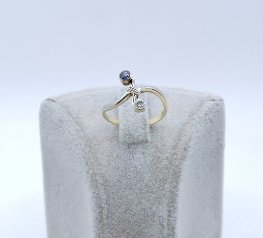 Ring Gold 585er Artdeco mit Brillant und Saphir Gr. 50