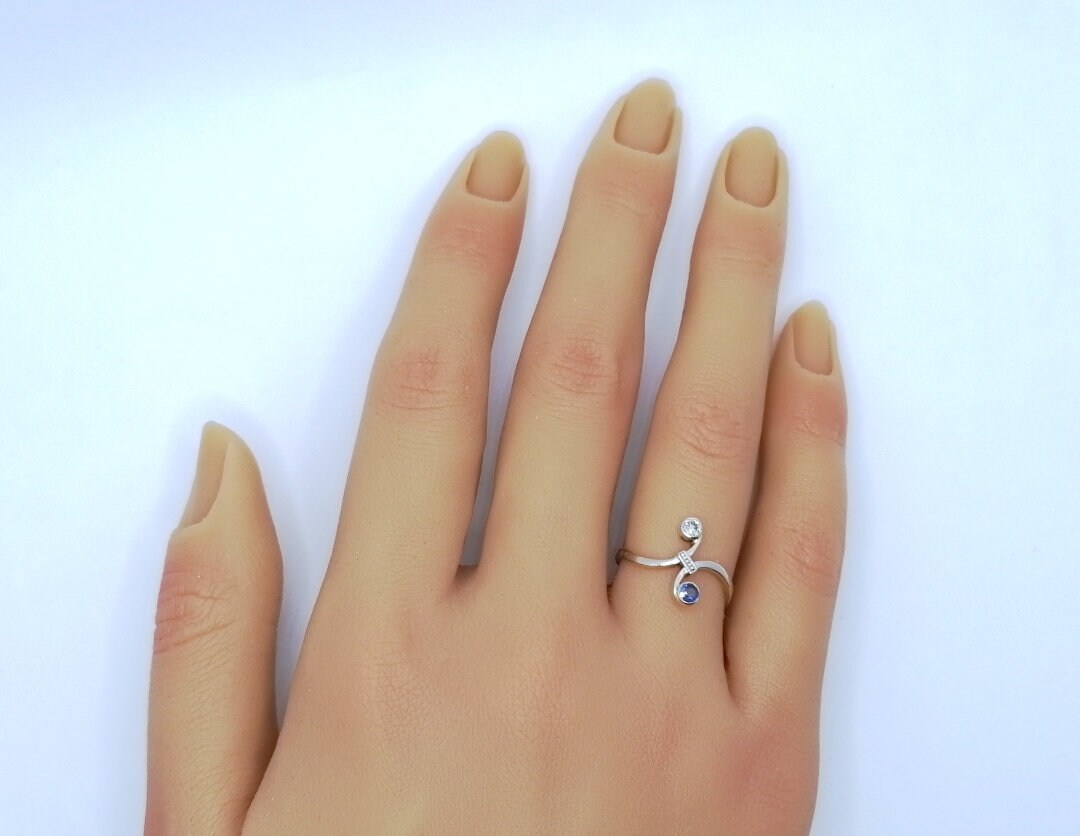 Ring Gold 585er Artdeco mit Brillant und Saphir Gr. 50
