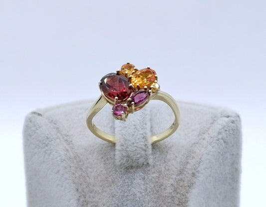 Ring Silber 925er Vergoldet mit Granatstein und Tourmalin Gr. 60