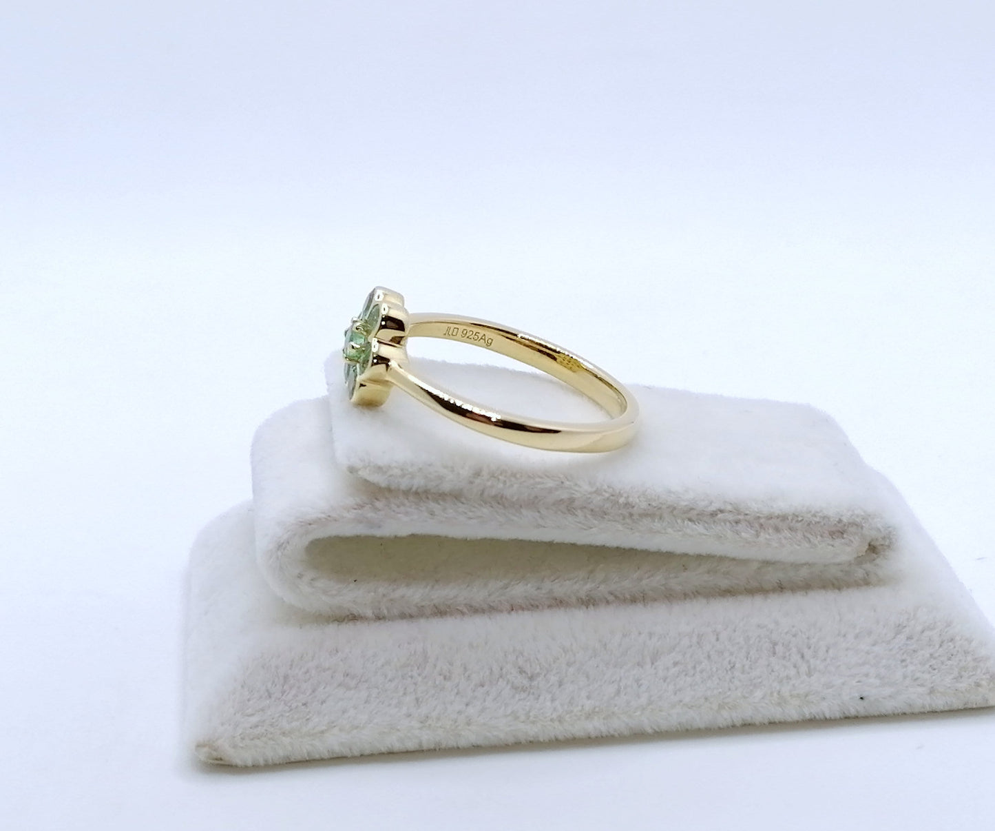 Ring Silber 925er Vergoldet mit Smaragd Edelsteinen Gr. 60