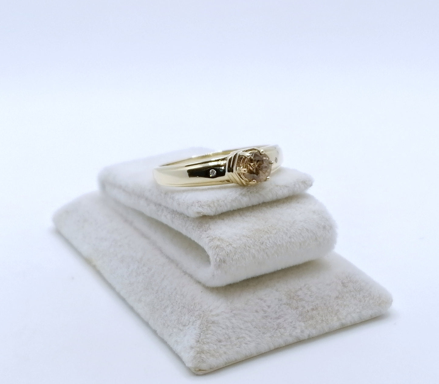 Ring Gold 375er mit braunem Zirkon und Diamantsplitter Gr. 63