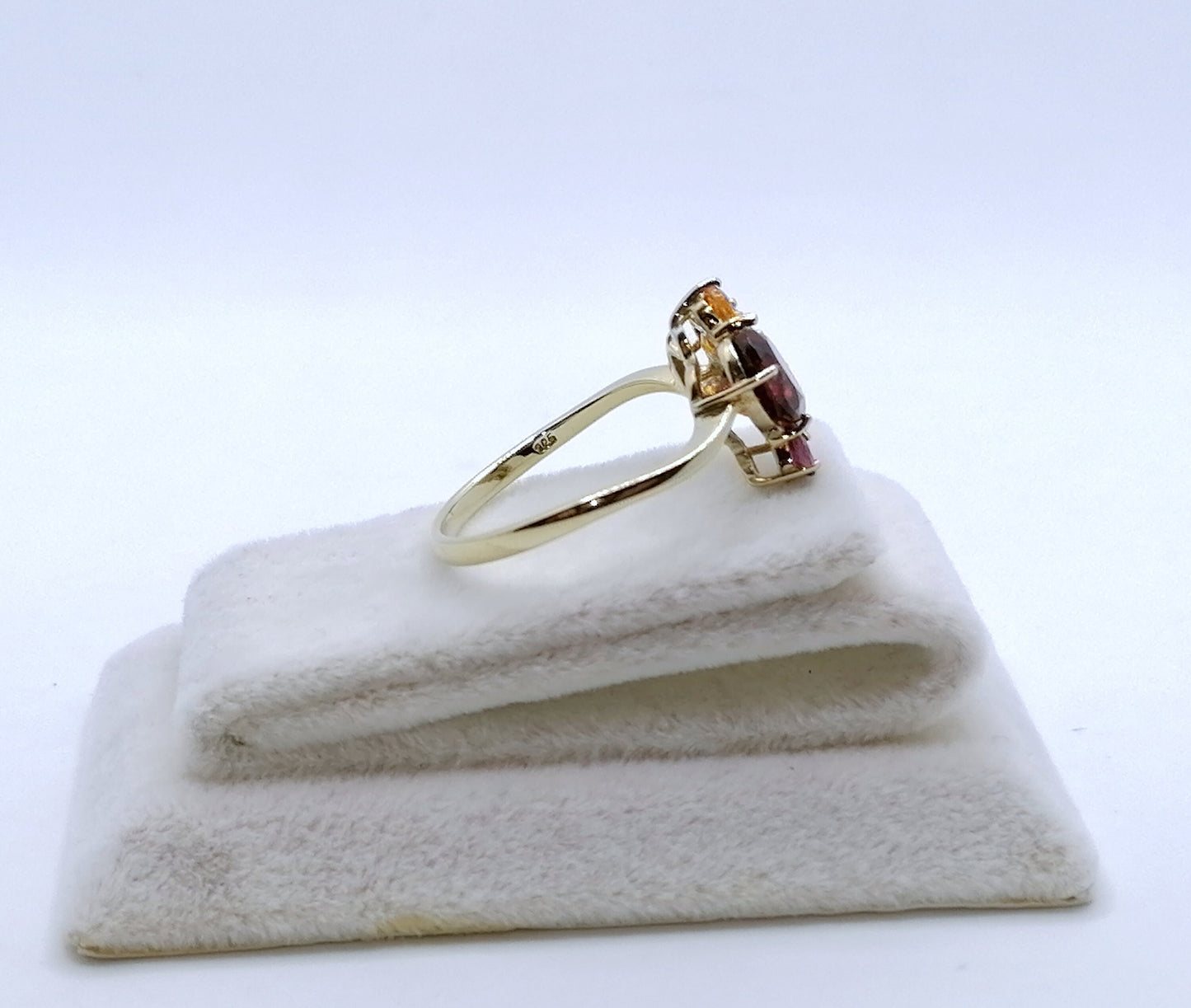 Ring Silber 925er Vergoldet mit Granatstein und Tourmalin Gr. 60