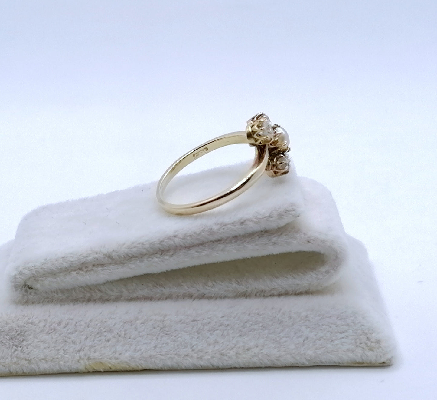 Ring Antik Gold 585er mit Barockperle und Brillanten Altschliff Gr. 51