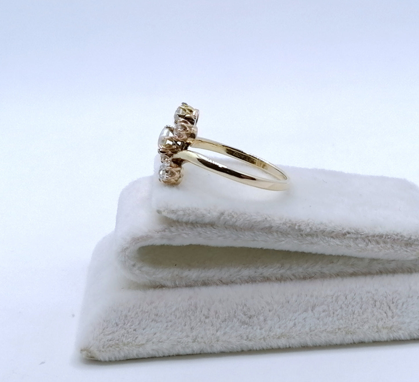 Ring Antik Gold 585er mit Barockperle und Brillanten Altschliff Gr. 51