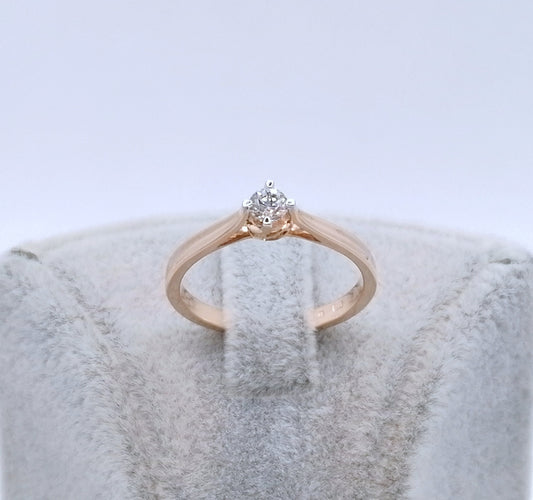 Ring Rotgold 585er mit 0,11ct Brillant Lupenrein Solitär Goldring Gr. 53