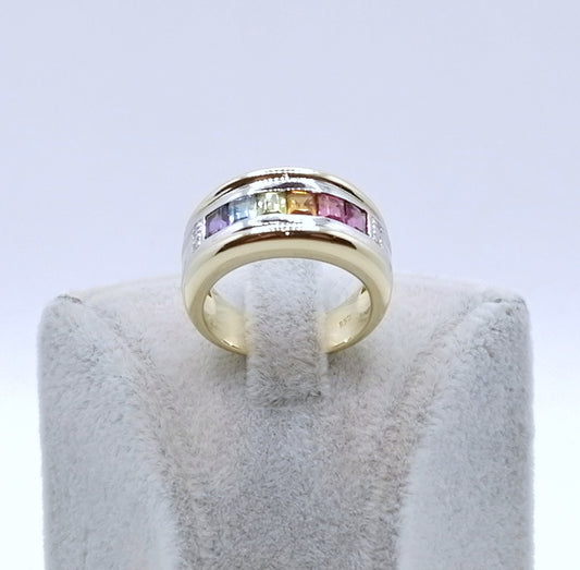 Ring Gold 585er mit Baguettes und Diamantsplitter Gr. 53