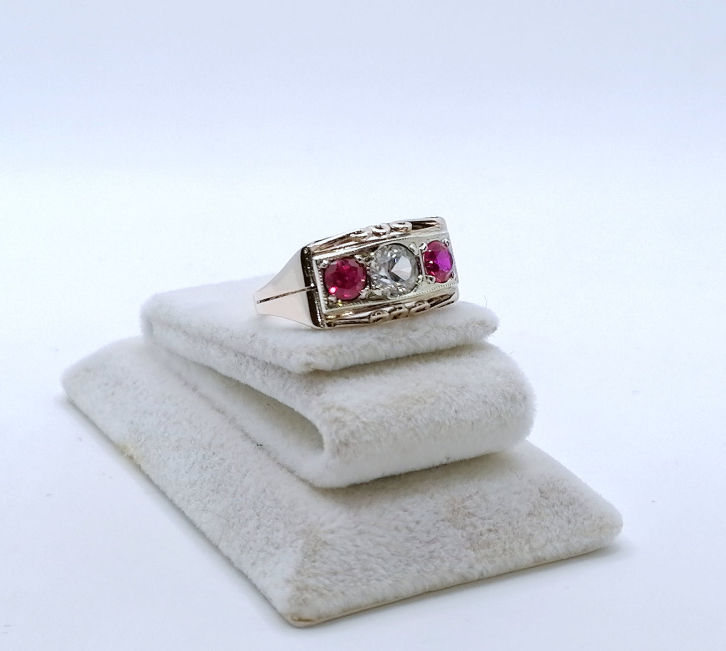 Ring Gold 333er Art Deco mit Saphir und Rubin Gr. 53