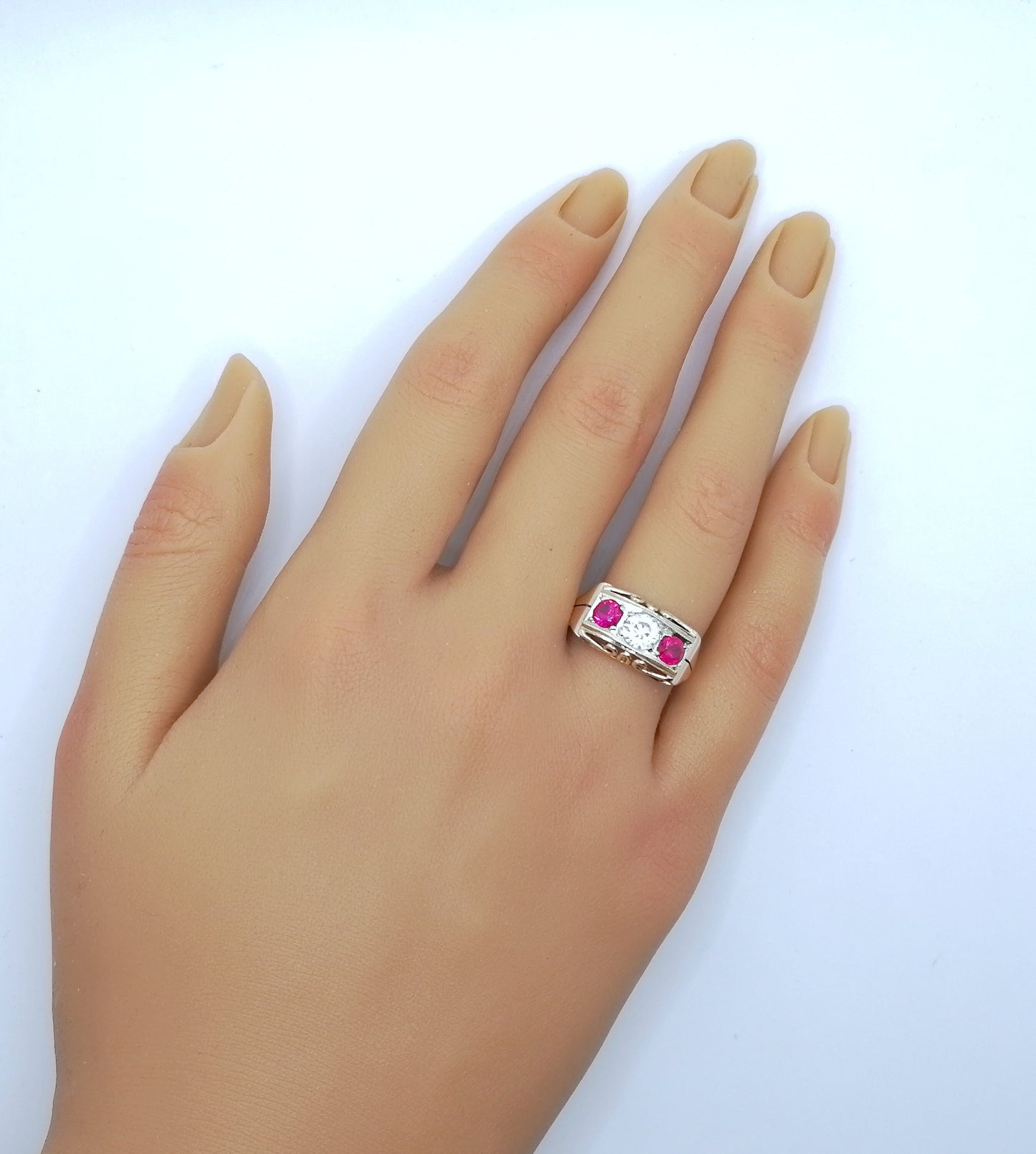 Ring Gold 333er Art Deco mit Saphir und Rubin Gr. 53
