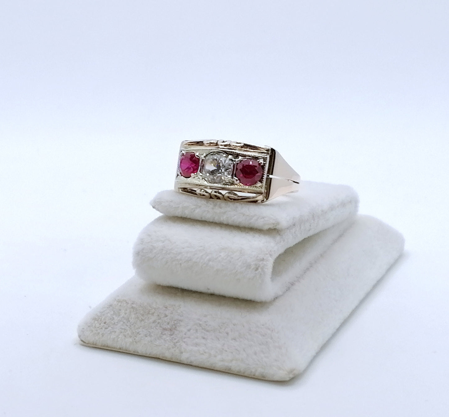Ring Gold 333er Art Deco mit Saphir und Rubin Gr. 53