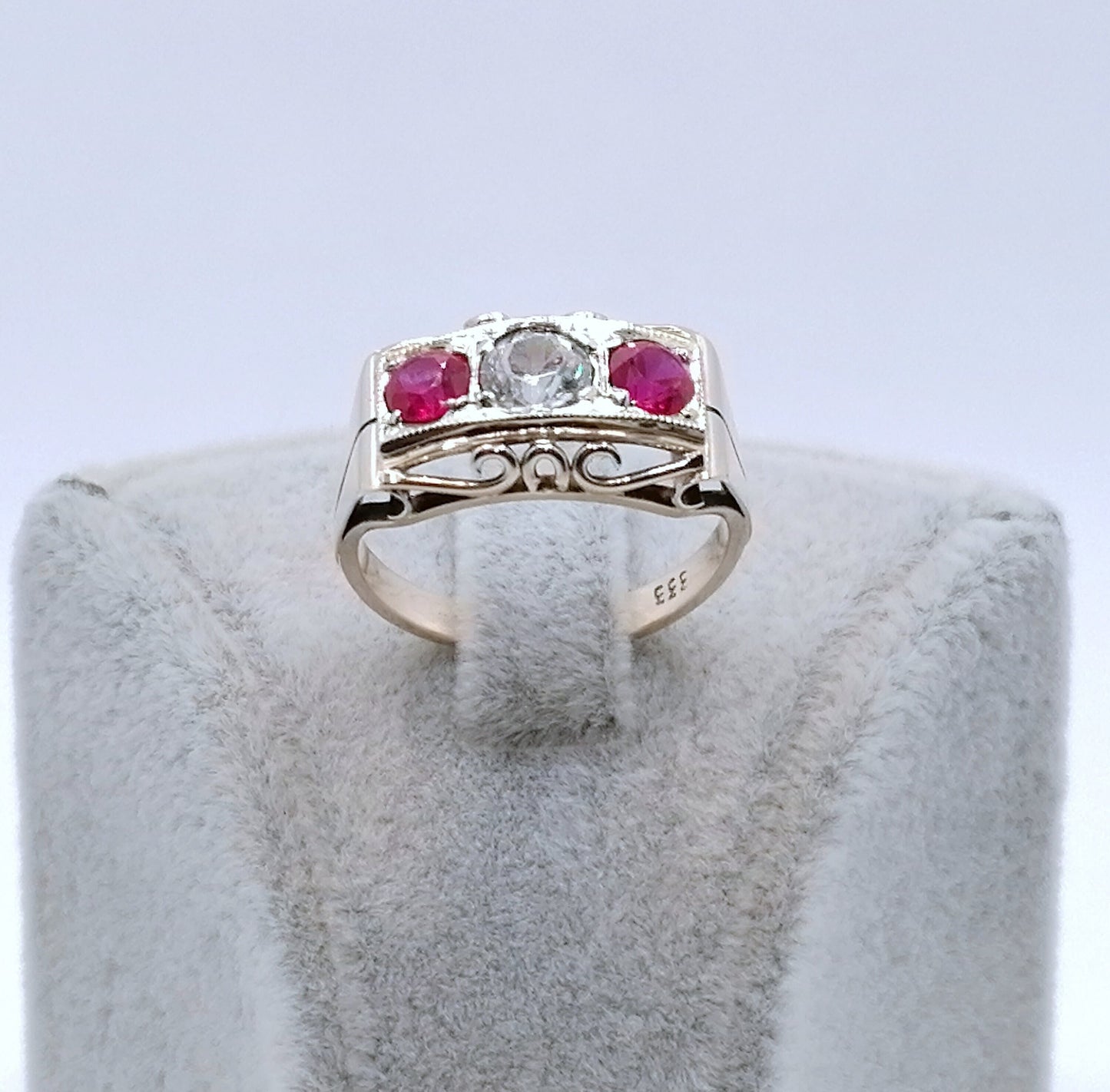 Ring Gold 333er Art Deco mit Saphir und Rubin Gr. 53