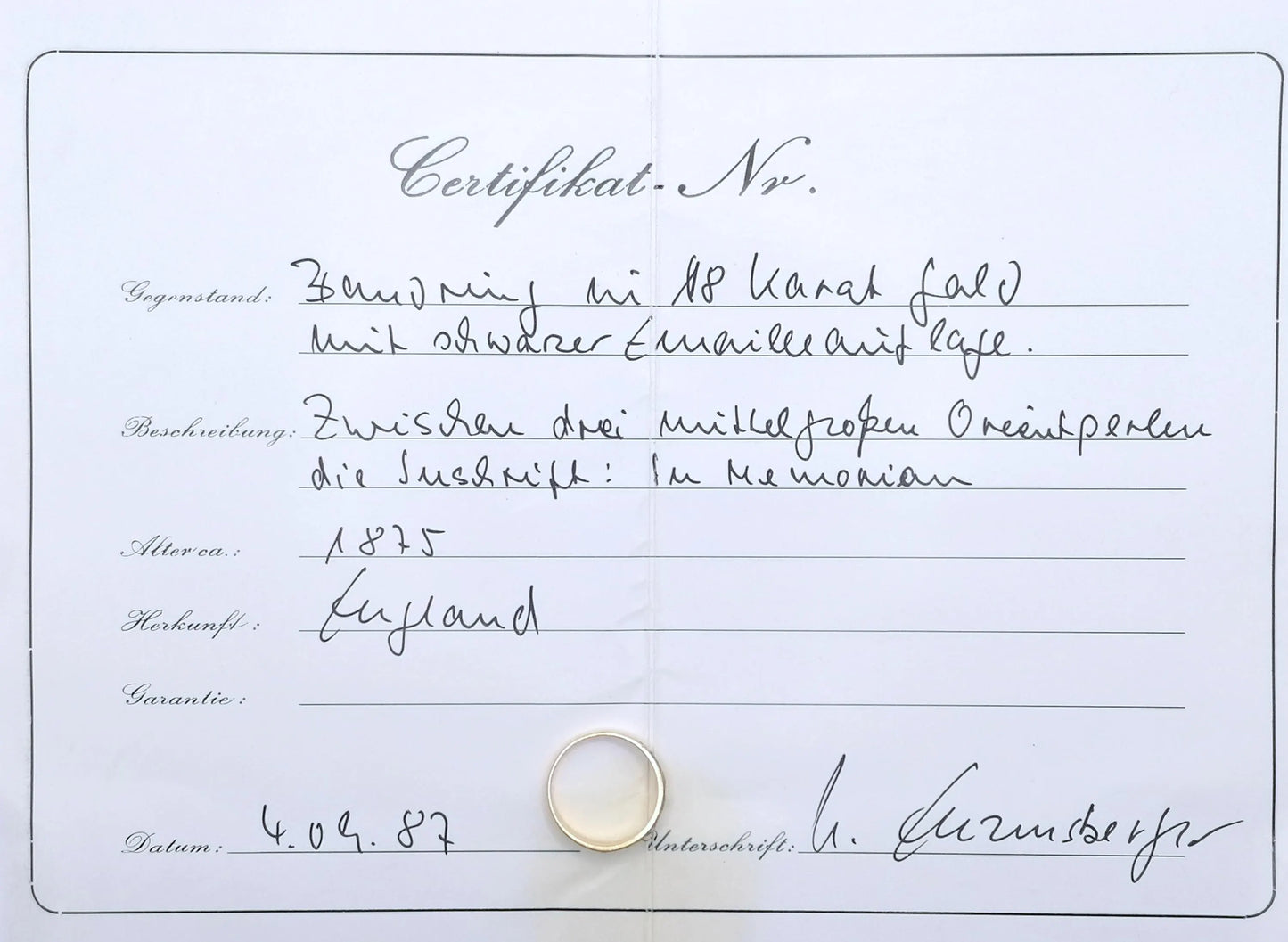 Viktorianischer Gedenkring um 1875 Antiker Goldring 750er mit Barockperlen Gr. 51