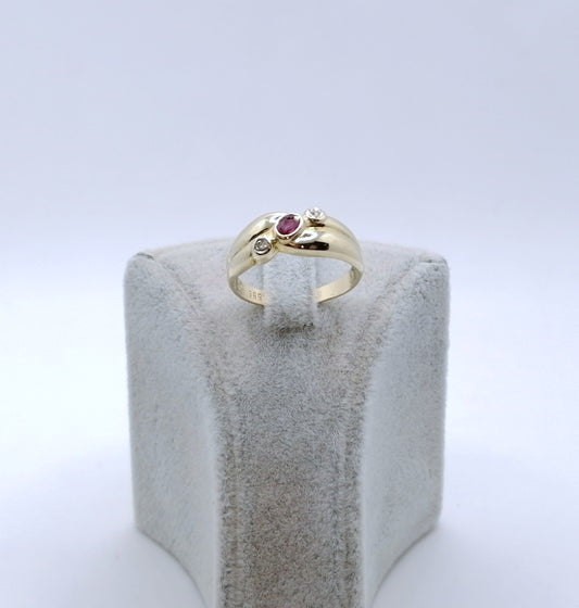 Ring Gold 585er mit Rubin und Diamantsplitter Gr. 60