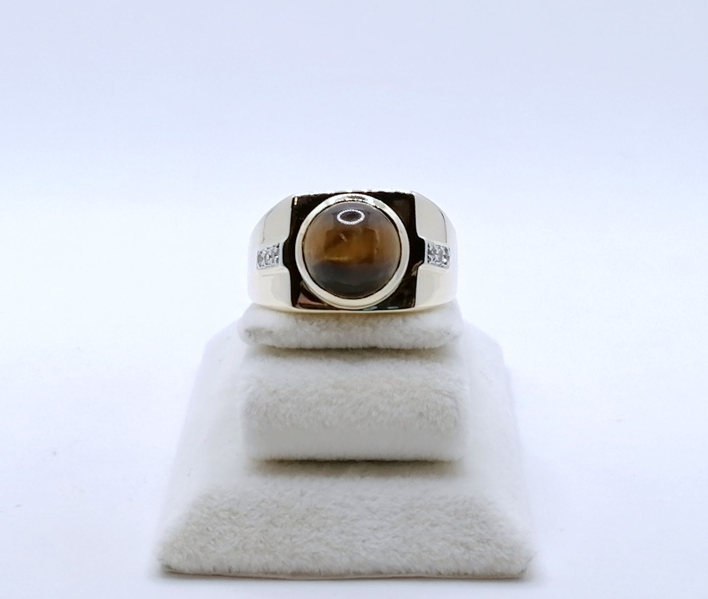 Ring Gold 375er mit Tigerauge und Zirkonen Gr. 63