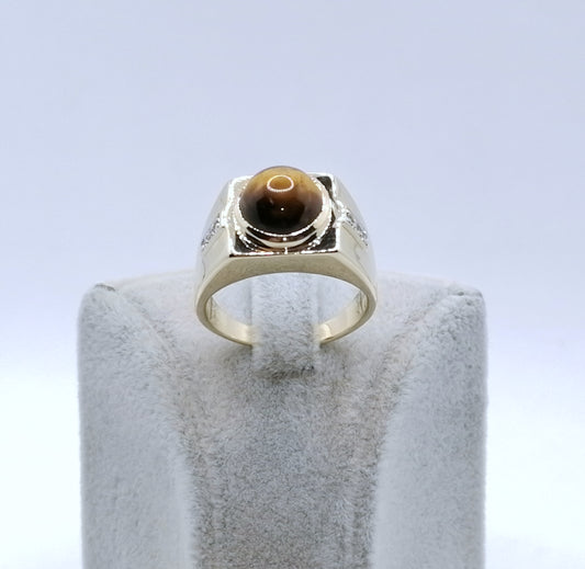 Ring Gold 375er mit Tigerauge und Zirkonen Gr. 63