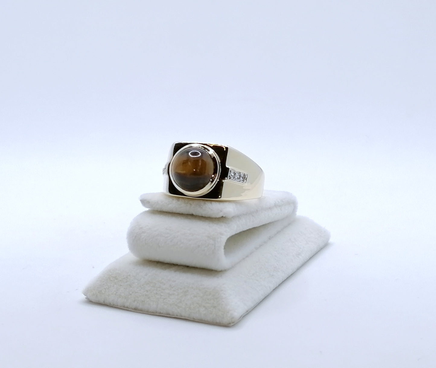 Ring Gold 375er mit Tigerauge und Zirkonen Gr. 63