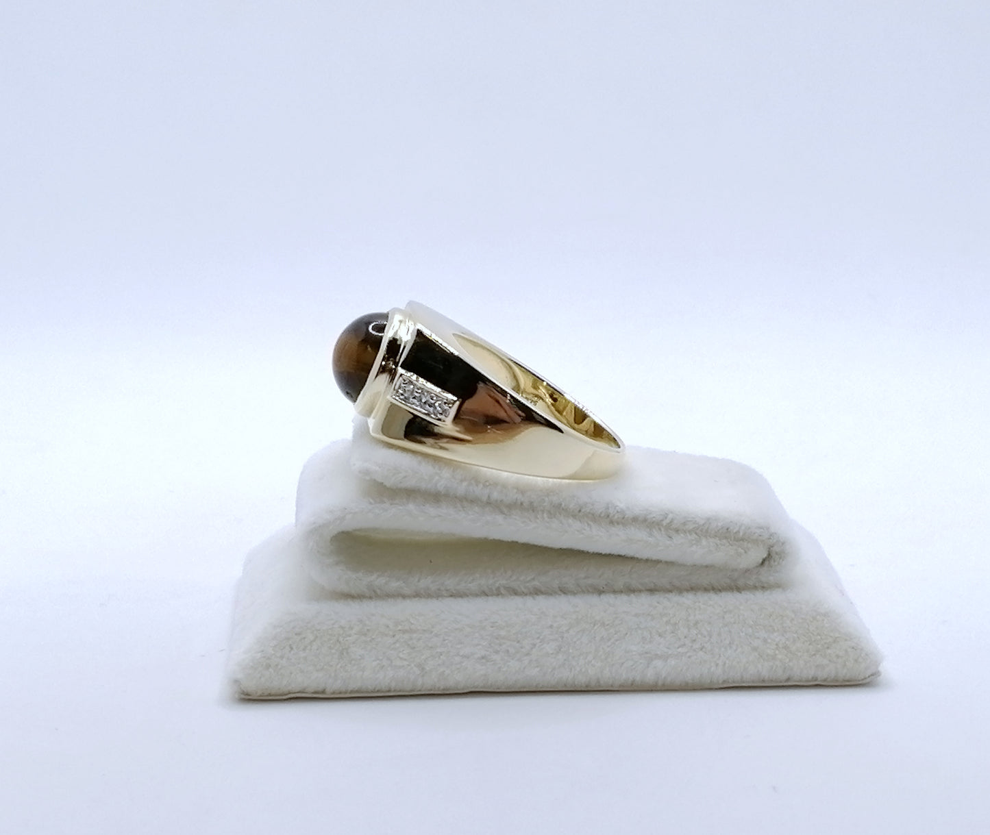 Ring Gold 375er mit Tigerauge und Zirkonen Gr. 63