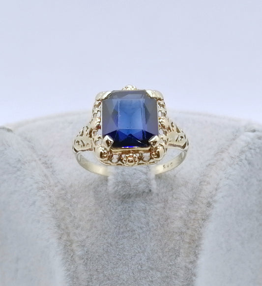 Ring Gold 585er mit Saphir Vintage Damenring Gr. 57