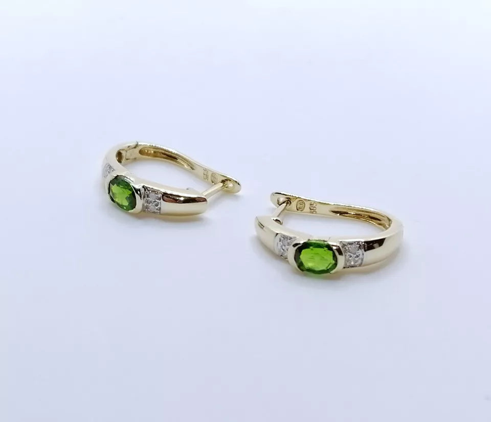 Ohrringe 585er Gold mit Diopsid und Diamantsplitter