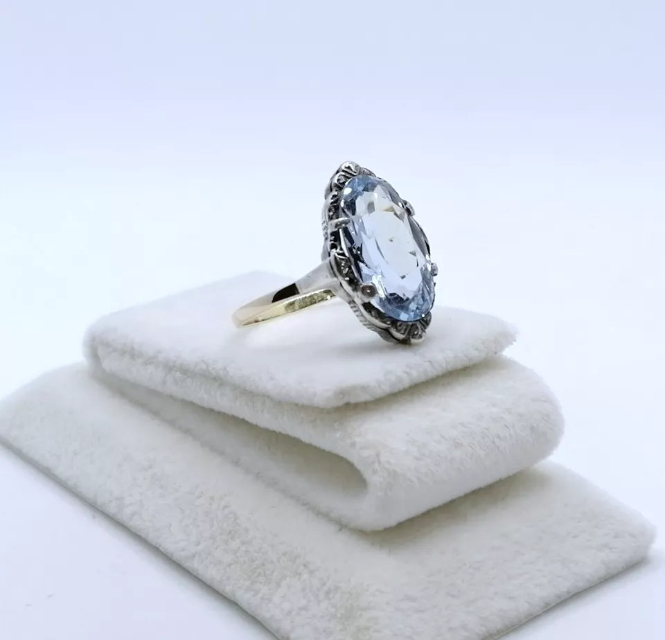 Ring Gold 333er und Silber Art Deco Spinell Damenring Gr. 53