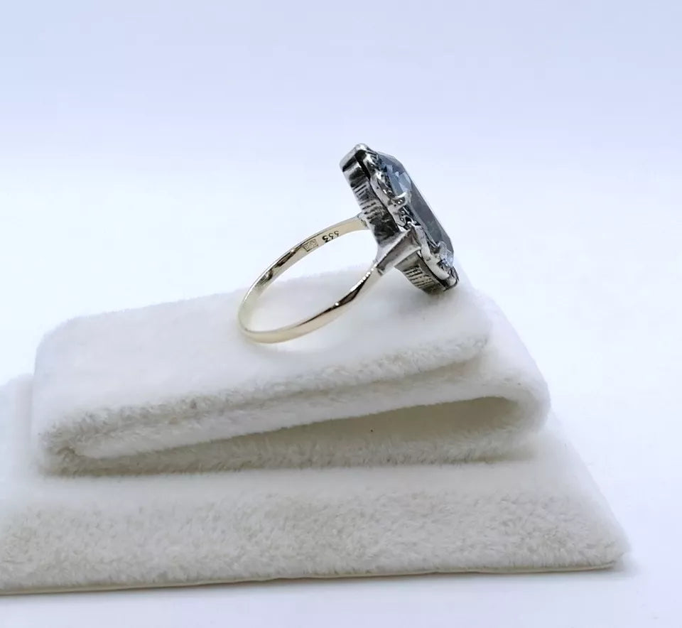 Ring Gold 333er und Silber Art Deco Spinell Damenring Gr. 53