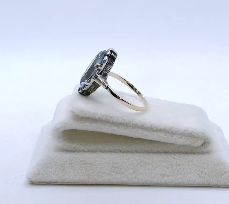 Ring Gold 333er und Silber Art Deco Spinell Damenring Gr. 53